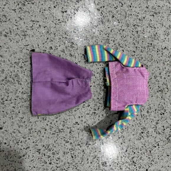 Vintage 80s 90s Barbie Doll Clothes Outfit Long Sleeve Top Skirt Purple Stripe - Picture 4 of 4